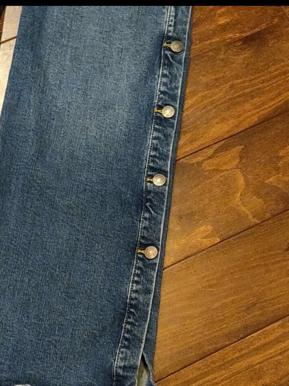 Nili Lotan Mid-Blue Wide-Leg Button-Side Jeans - Picture 6 of 7
